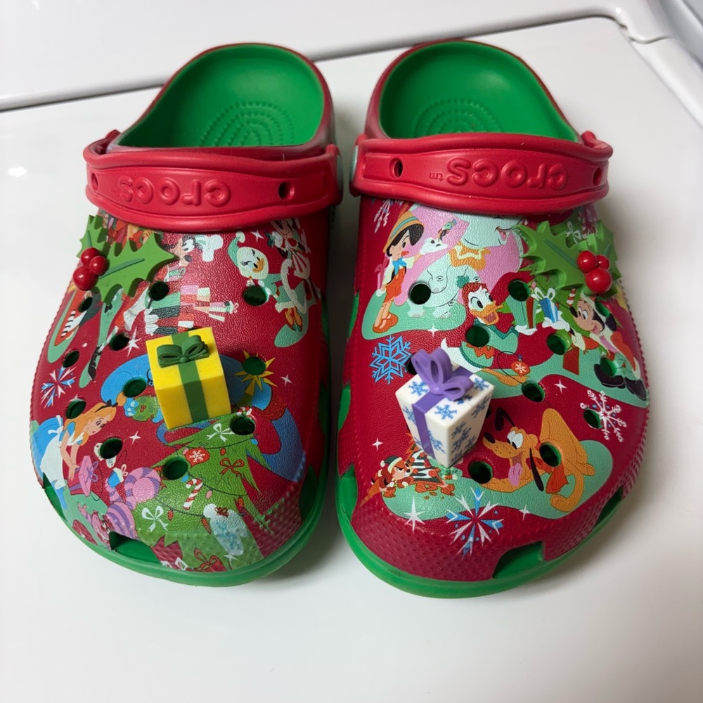 Disney Crocs Red and Green Holiday Clogs